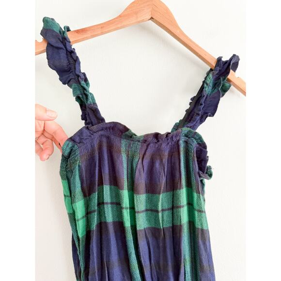 Aerie | NWT Flannel Plaid Romper in Green Blue | Sz XS - Picture 5 of 11